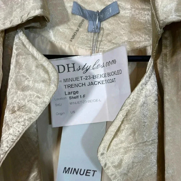 VINTAGE MINUET TRENCHCOAT JACKET GOLD MID KNEE LENGTH CINCHED WAIST NWT LARGE - Picture 5 of 12